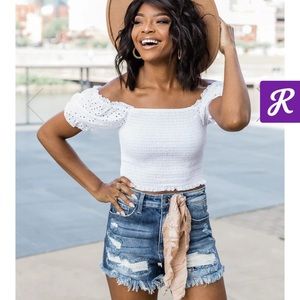 Passport To Paris White Smocked Eyelet Blouse